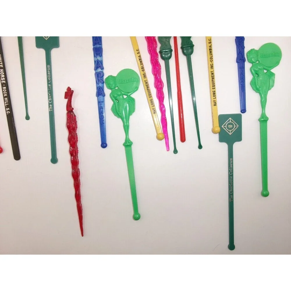 Vtg Lot of 18 Swizzle Sticks Mixed Harrahs Boca Raton Resort Seagrams Sahara +